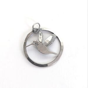 Vintage Wild Bryde Hammered Silver Tone Open Work Figural Hummingbird Pendant